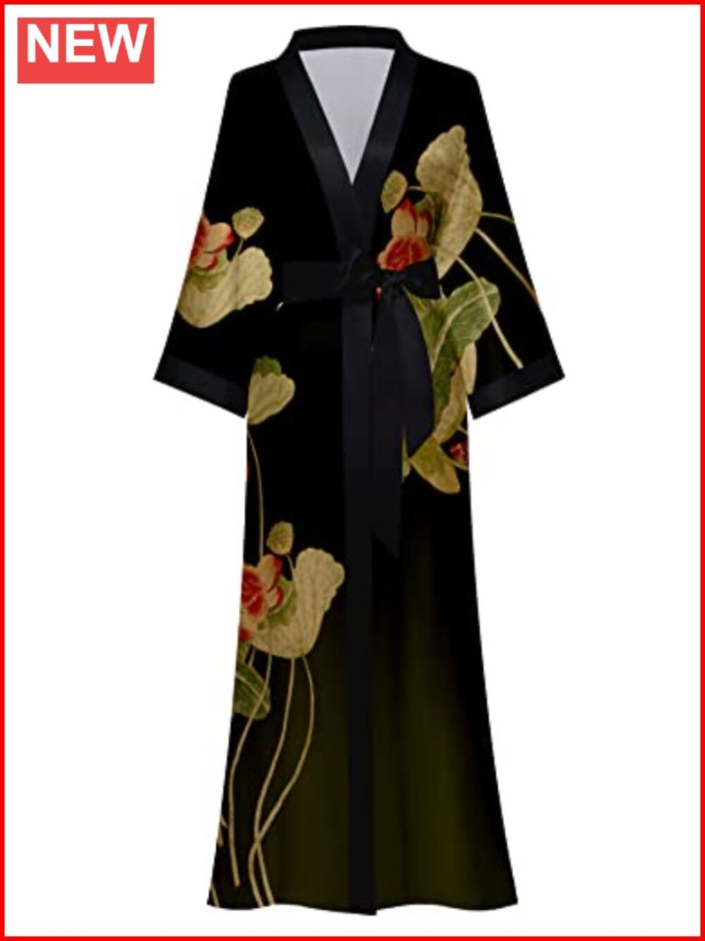 Long Satin Kimono Robe Floral Silky Bathrobe Cover Up One Size